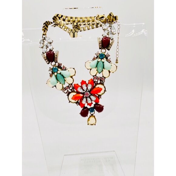 J Crew Multicolor Rhinestone Flower Adjustable Statement Necklace - Picture 3 of 9